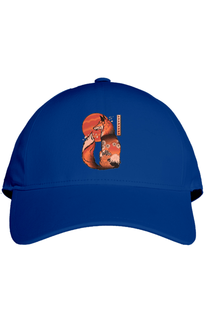 Cap with prints Kitsune. Animal, cherry blossoms, flowers, fox, great wave, japan, japanese, kitsune, mount fuji, red fox. 2070702