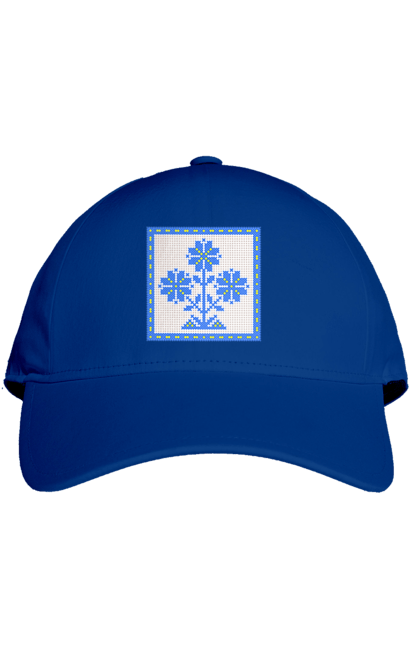 Cap with prints Yellow blue embroidery flowers. Cross stitch, embroidery, flowers, symbol of ukraine, traditions of ukraine, ukraine. 2070702