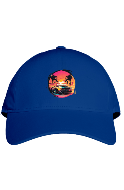 Кепка з принтом "Ламборджині Ретровейв". Авто, автомобиль, ламба, ламборджині, машина, машини, ретровейв. 2070702