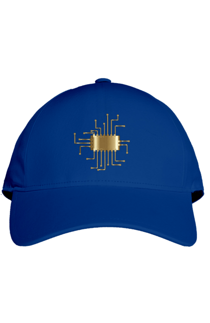 Кепка з принтом "Золотий Чіп". Айті, айтішник, гик, золотий, золото, інженер, кібернетика, код, комп, комп’ютерник, кристал, мікросхема, програміст, професія, розробник, чіп. 2070702