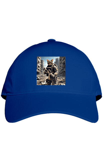 Кепка з принтом "Кіт десантник". Бронежилет, війна, військовий, гвинтівка, захисник, камуфляж, кіт, рушниця. 2070702