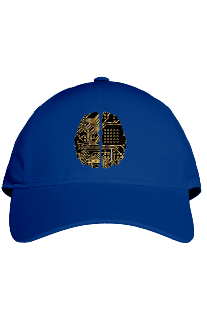 Кепка з принтом "Мозок Айті". Айті, айтішник, гик, знання, золотий, золото, інженер, кібер, кібернетика, кіборг, код, комп, кристал, мікросхема, мозок, програміст, професіонал, професія, розробник, розум, чіп. 2070702