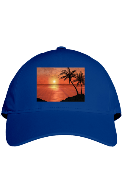 Кепка з принтом "Захід Пальми Море". Берег, захід, море, пальми. 2070702