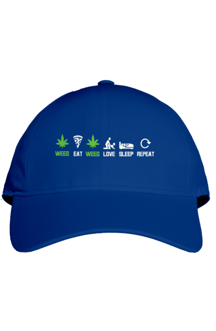 Кепка з принтом "Їсти , любити, спати, повторити". Їсти, коноплі, любов, піца, повторити, секс, сон, спати, трава. 2070702