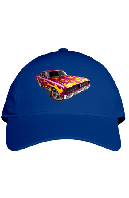 Cap with prints The car is on fire. Machine, riding, speed. 2070702