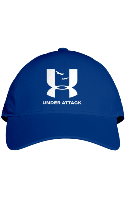 Кепка з принтом "Under Attack white". Андер армор, бренди, гумор, приколи, прикольні, ундер армор. 2070702