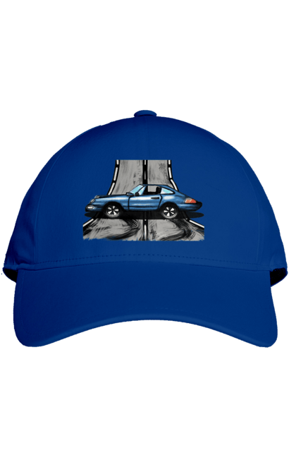 Кепка з принтом "Спортивний Автомобіль На Дорозі". Автомобіль, гонки, синій, спортиного, швидкий, швидкісний. 2070702