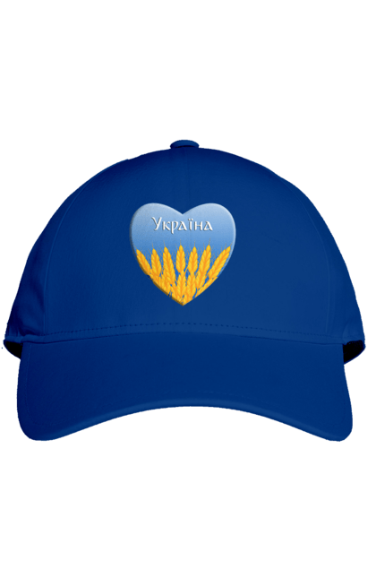 Кепка с принтом Серце з колосками Україна. Колосья, небо, победа, пшеница, свобода, сердце, символ украины, украина, флаг украины. 2070702