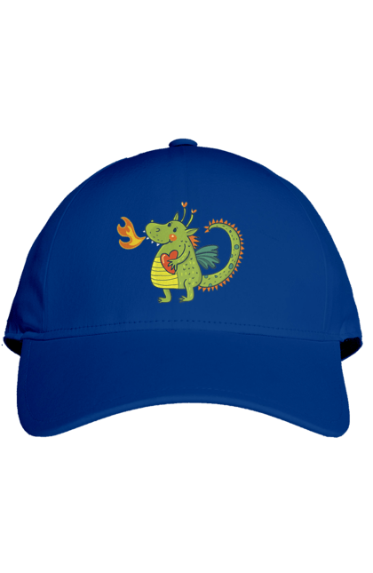 Cap with prints Dragon in love. Dragon, fire, green dragon, heart, hearts, love, new year, symbol 2024. 2070702