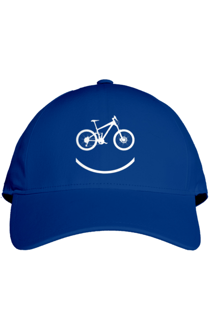 Кепка з принтом "Велосмайл". Велосипед, велоспорт, колесо, крос, любителям велосипеда, педалі, смайл, смайлик, траса. 2070702