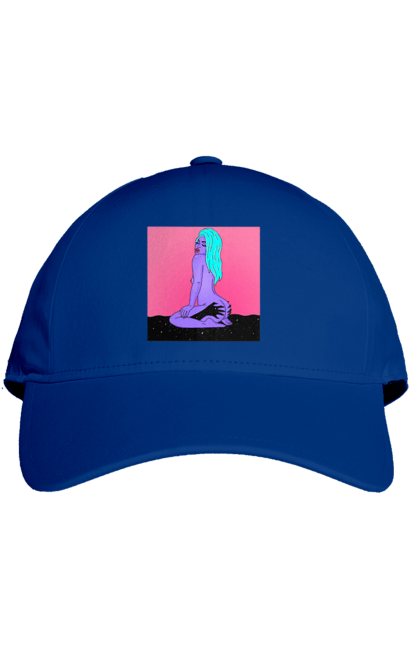 Кепка з принтом "Фіолетова Дівчина В Руках". Дівчина, інопланетянка, сидить. 2070702