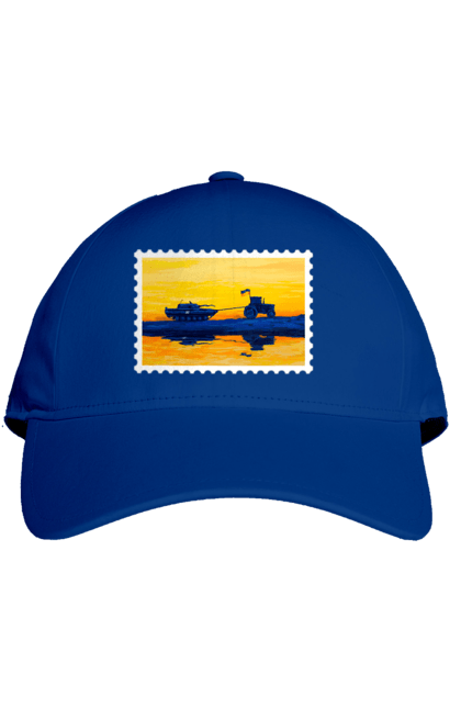 Кепка з принтом "Нова марка, трактор що тягне танк". Добрий вечір, доброго вечора, марка, марка україни, марка укрпочта, ні війні, трактор тягне танк, тракторні війська, укрпочта. 2070702