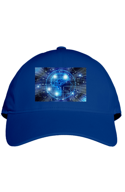 Кепка з принтом "Штучний інтелект". Айті, айтішник, гік, знання, інженер, інтелект, кібер, кібернетика, кіборг, код, комп, комп`ютерник, кристал, машинне навчання, мікросхема, мозок, портрет, програміст, професіонал, професія, розробник, розум, хакер, чіп, штучний інтелект, штучний розум. 2070702