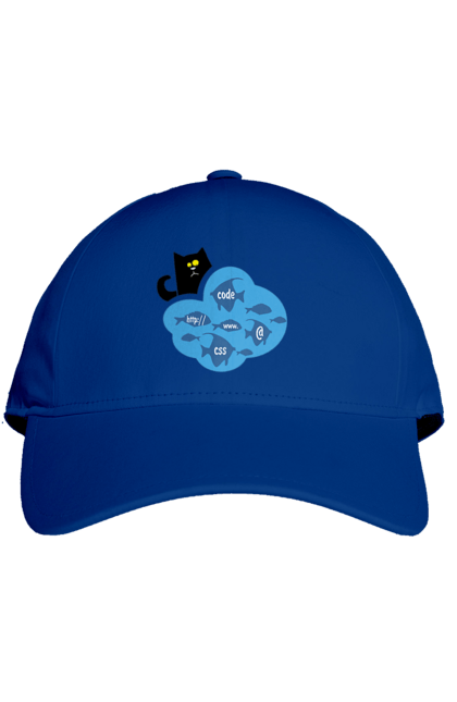 Кепка з принтом "Кіт програміст". Angular, c, css, html, it, javascript, jquery, php, python, react, svelt, vue, айтишник, айті, гумор, код, кодувати, прогер, програміст, програмісти, ти ж, ти ж програміст, тиж програміст. 2070702