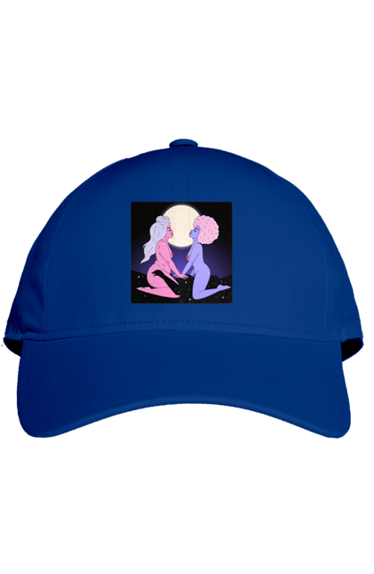 Cap with prints Two Aliens And The Moon. Aliens, from above, girls. 2070702