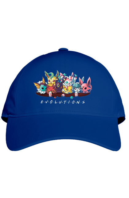 Кепка з принтом "Покемон Еволюція". Аніме, відеогра, герої відеоігри, гра, для дітей, кишеньковий монстр, ловити покемонів, манга, мультики, покемон. 2070702