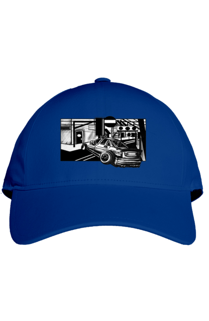 Кепка з принтом "Небезпечний Автомобіль на дорогах вулиць". Автомобіль, гонки, машина, небезпечний, чорно білий, швидкий. 2070702