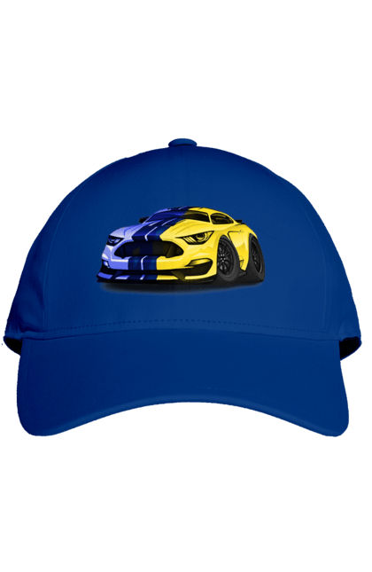 Cap with prints Ukrainian mustang. Colors of ukraine, ford mustang, machine, mustang, shelby, supercar, yellow blue car. 2070702