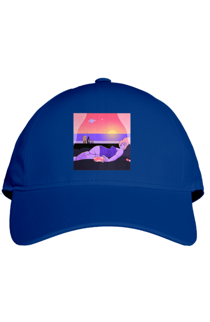 Cap with prints Purple Girl On Vacation. Girl, sunset, telephone. 2070702