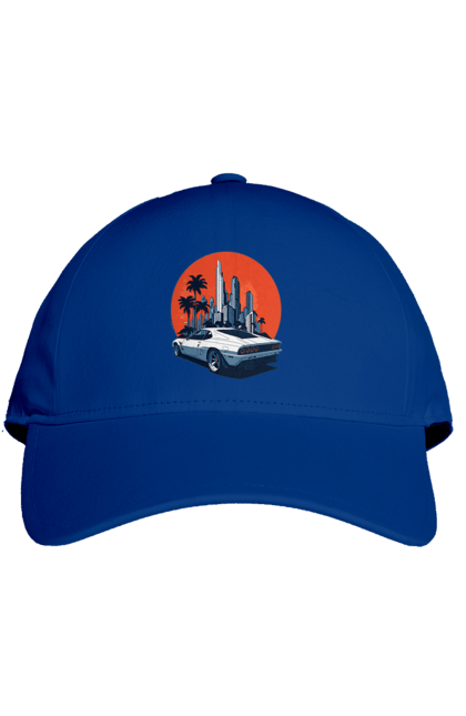 Cap with prints Car. Race, speed, sport car, sunset. 2070702