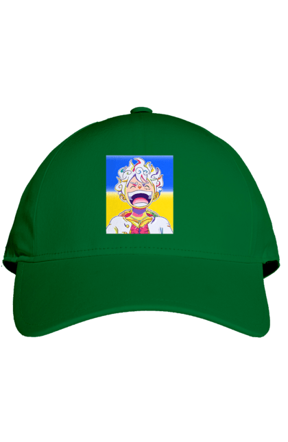 Cap with prints Monkey D Luffy laughing on a yellow blue background. Flag of ukraine, luffy, monkey d luffy, one piece, symbol of ukraine, ukraine. 2070702
