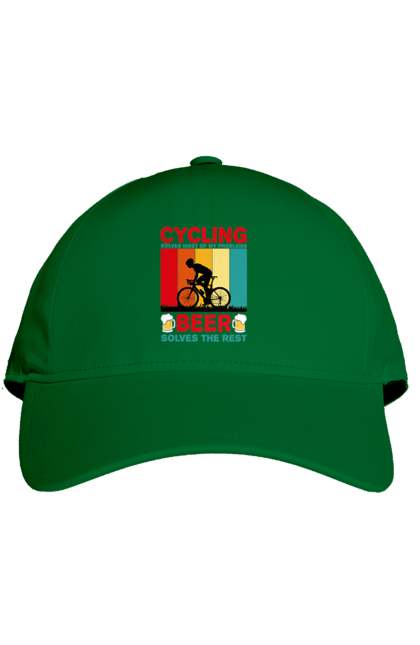 Кепка з принтом "Cycling Beer". Алкоголь, брутальні, велосипед, веселі, для спортсменів, літні, пиво, спорт, чоловічі. 2070702
