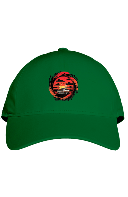 Кепка з принтом "Феррарі на заході сонця". Авто, автомобіль, машини, феррарі. 2070702