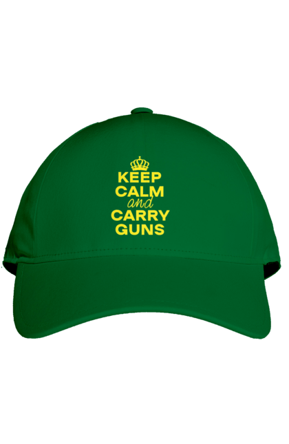 Cap with prints Keep Calm and Carry Guns. Brutal, carry guns, cool, keep calm, memes, popular, texts, trends. 2070702