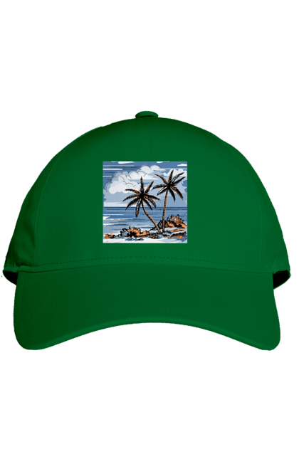 Кепка с принтом Пальмы И Небо. Море, небо, облака, пальмы. 2070702