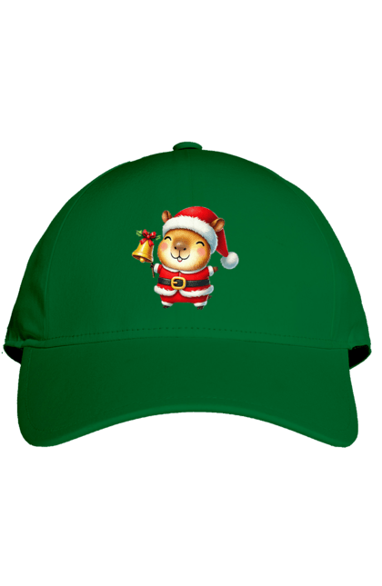 Cap with prints Funny capybara with a bell. Animal, bell, capybara, christmas, christmas capybara, gift, holiday, new year, new year`s gift, santa. 2070702