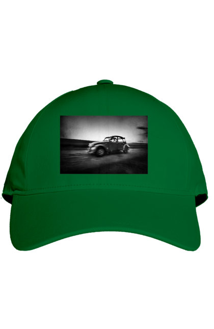 Кепка з принтом "Ретро машина чб". Авто, ретро, ретро машина, чорно біла машина. 2070702