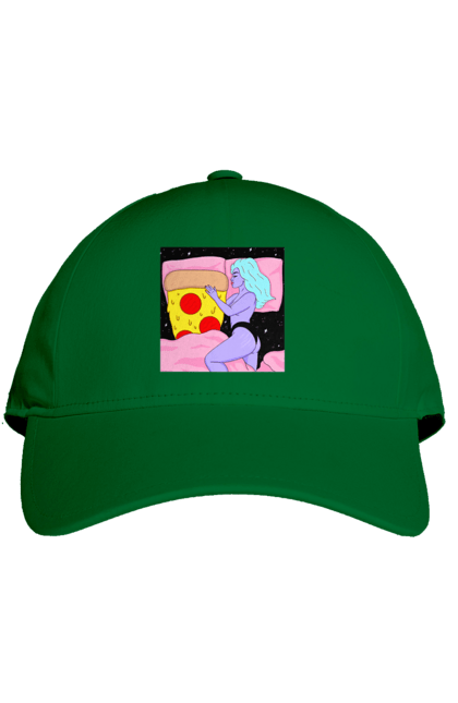 Кепка с принтом Фиолетовая Девушка И Пицца. Девушка, пицца, постель. 2070702