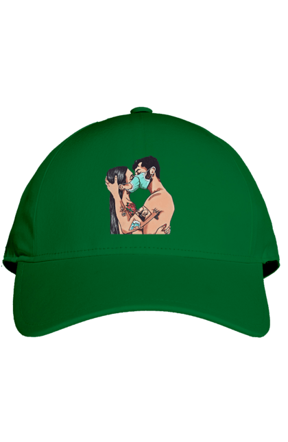 Cap with prints Coronavirus Love. Coronavirus, kiss, love, mask, quarantine. 2070702