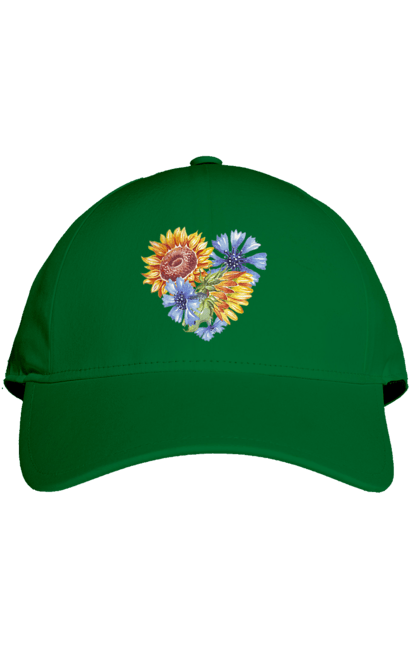 Кепка з принтом "Серце соняшники та фіалки". Квіти, люблю україну, любов, серце, соняшник, україна, фіалки. 2070702