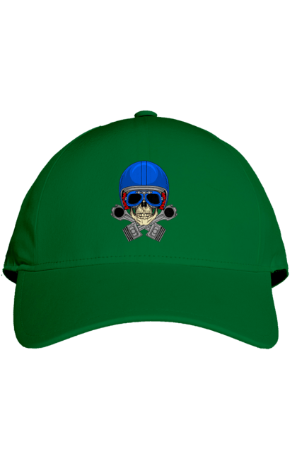 Кепка з принтом "череп мотолюбитель". Байкер, окуляри, череп, шолом. 2070702