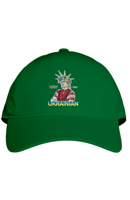 Cap with prints UA & NY. Embroidered shirt, new york, statue of liberty, ukraine, wreath. 2070702