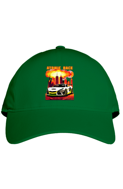 Кепка з принтом "Атомна гонка". Авто, автомобіль, атомні перегони, гонки, гоночні машини, спортивна машина, спорткар. 2070702
