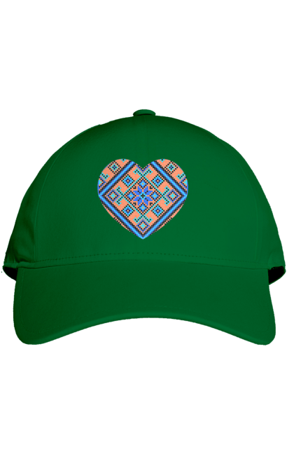 Cap with prints Heart embroidery. Cross stitch, embroidered shirt, embroidery, heart, i love ukraine, symbols of ukraine, traditions of ukraine, ukraine. 2070702