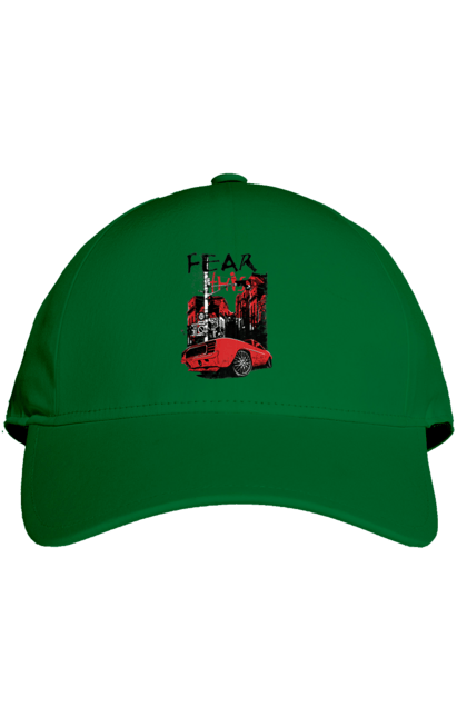 Кепка з принтом "Червона Машина В Місті". Їзда, машина, місто. 2070702