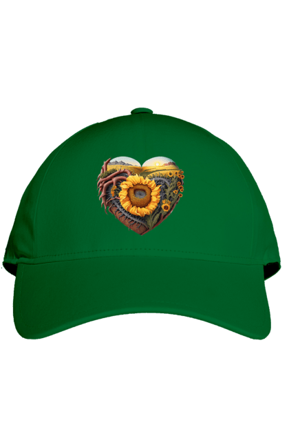Cap with prints Символи України. Field, sky, sunflower, symbols of ukraine, ukraine, wheat. 2070702