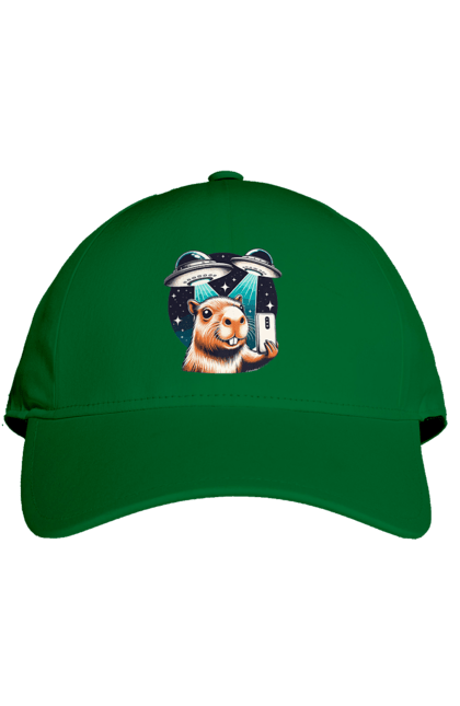 Cap with prints Capybara. Aliens, animal, capybara, rodent, space, ufo. 2070702