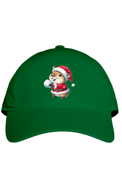 Cap with prints Capybara playing snowballs. Animal, capybara, christmas, christmas capybara, game, gift, holiday, new year, santa, snowballs. 2070702