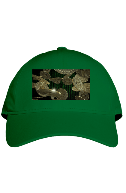 Кепка з принтом "Біткойн". Багатство, біткойн, валюта, гроші, криптовалюта, курс, майнінг, матриця, монета, розкіш, цифровий світ. 2070702