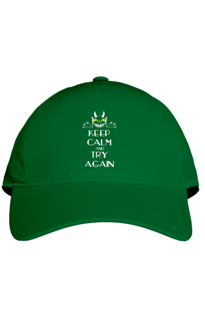 Cap with prints Keep calm and try again. Calmness, demon, heck, keep calm, satan, stay calm, try again. 2070702