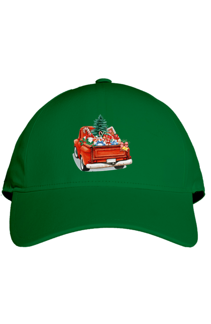 Кепка з принтом "Авто з подарунками". Автомобіль, новий рік, подарунки, різдво, санта, ялинка. 2070702