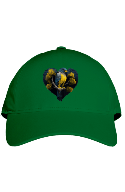 Cap with prints Blue and yellow falcon. Falcon, flag of ukraine, heart, symbol of ukraine, tree, ukraine. 2070702
