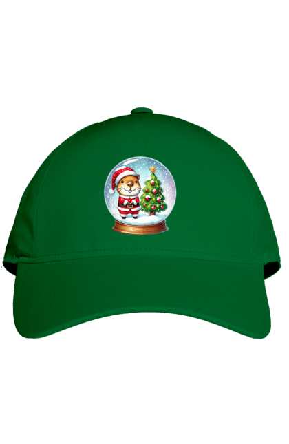 Cap with prints Christmas Capybara with a Tree. Animal, capybara, christmas, christmas capybara, christmas tree, gift, holiday, new year, new year`s gift, santa. 2070702