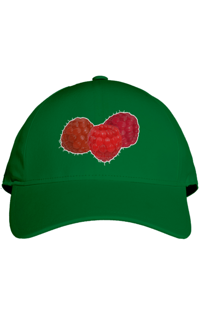 Кепка з принтом "Малина". Веган, вегетаріанець, делікатес, дієта, їжа, літо, малина, плід, смачно, стигла, червона, ягода. 2070702