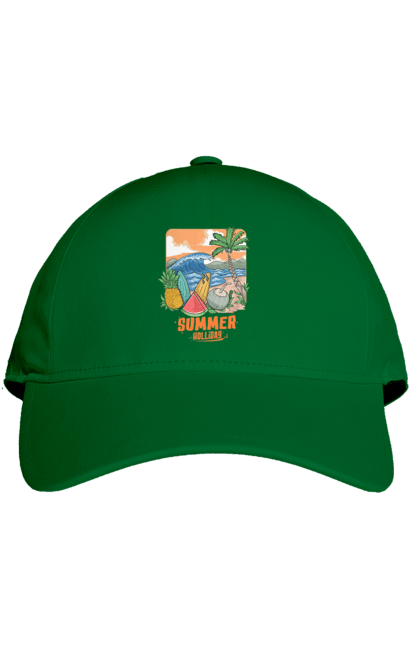 Кепка с принтом Летние Праздники. Ананас, волны, лето, море, пальма. 2070702