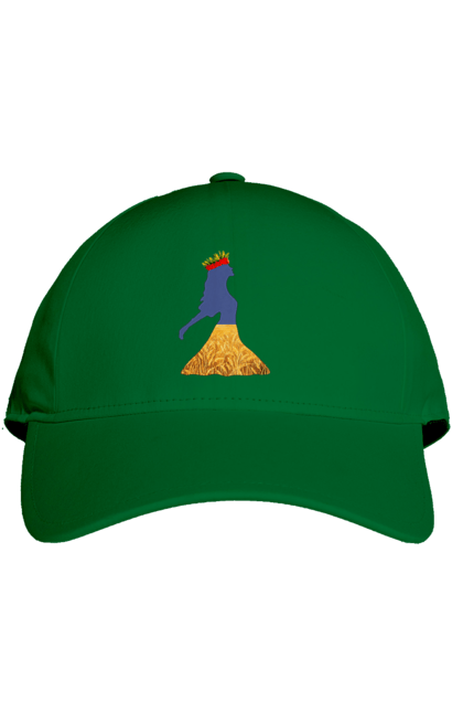Cap with prints Ukraine. Girl, national colors, poppies, sky, wheat field, wreath, yellow blue. 2070702